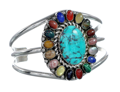 Navajo Native American Sterling Silver Turquoise Treasure Cuff Bracelet NX11784